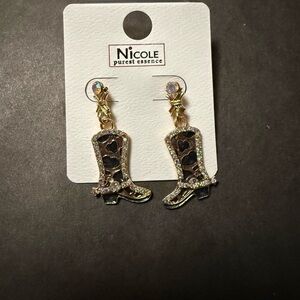 Nicole Gold-Tone Black & Brown Cowboy Boot Dangle Earrings